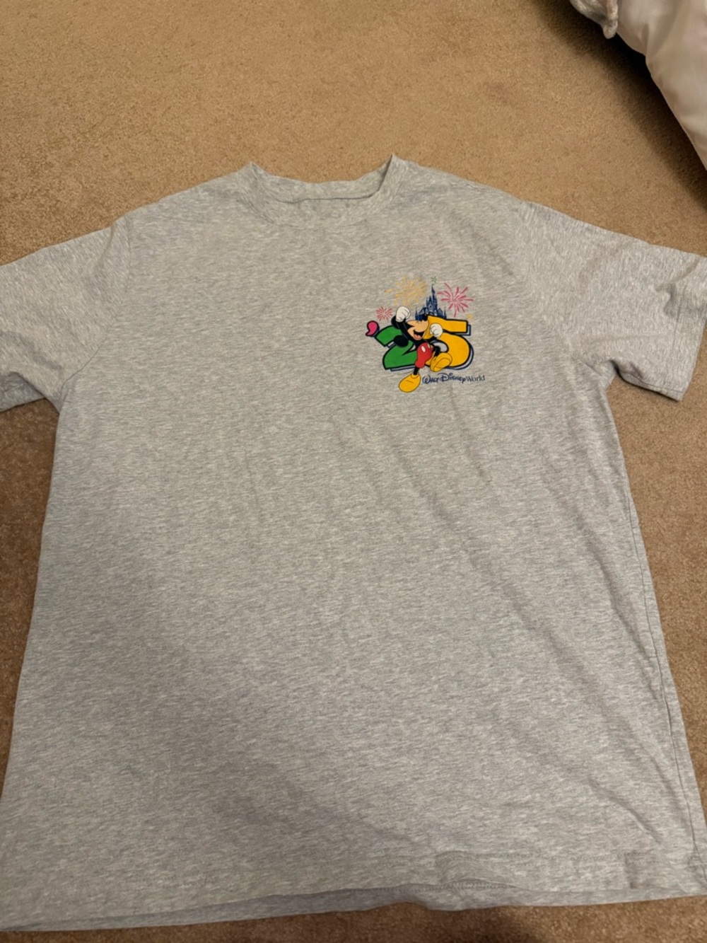 Disney Gray Logo Tag Tee with Castle Print